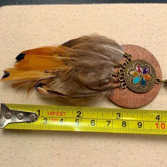 Nomad Feather Pendant Necklace in Wood, Metal & Bronze Tones - Picture 11 of 12